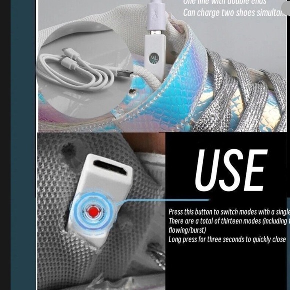 IGxx Men's LED Light Up High Top Sneakers - Chrome Silver & Futuristic Style 9 - Picture 5 of 14